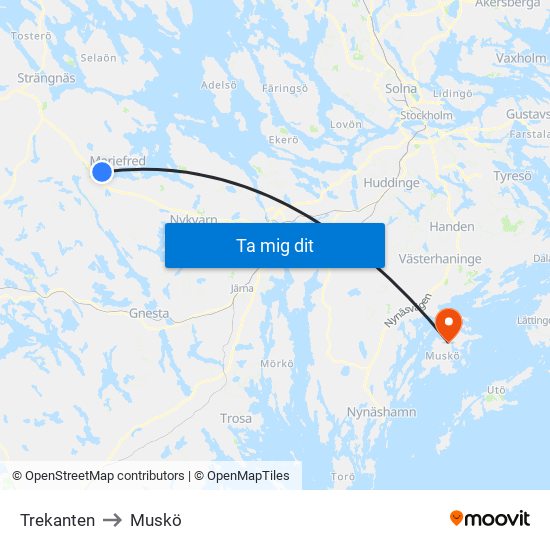 Trekanten to Muskö map