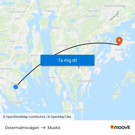 Östermalmsvägen to Muskö map