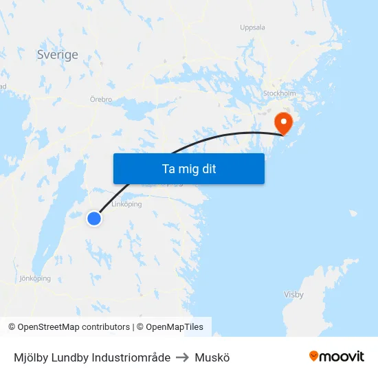 Mjölby Lundby Industriområde to Muskö map