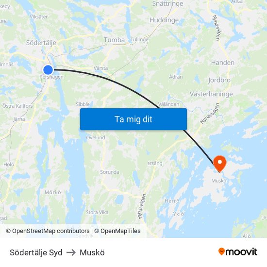 Södertälje Syd to Muskö map