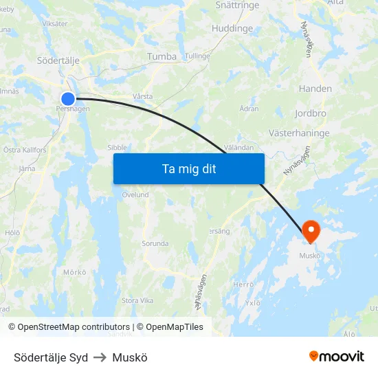 Södertälje Syd to Muskö map