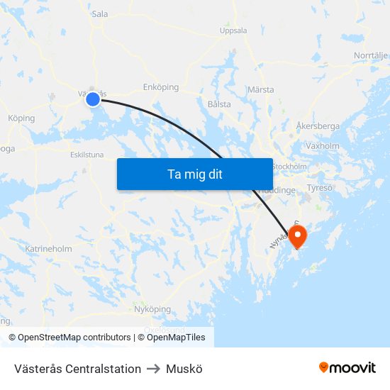 Västerås Centralstation to Muskö map