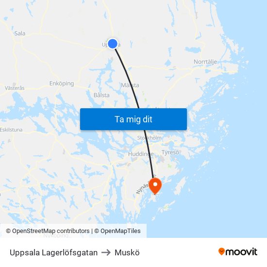 Uppsala Lagerlöfsgatan to Muskö map