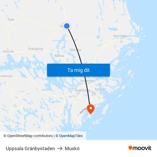 Uppsala Gränbystaden to Muskö map