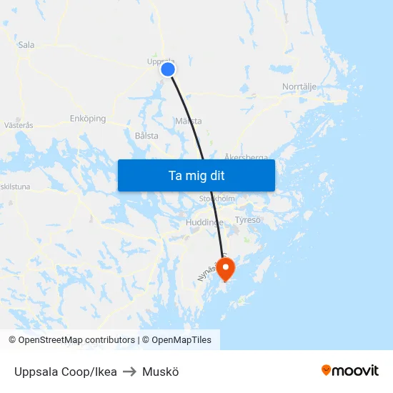 Uppsala Coop/Ikea to Muskö map