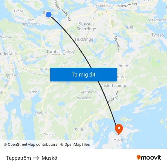 Tappström to Muskö map