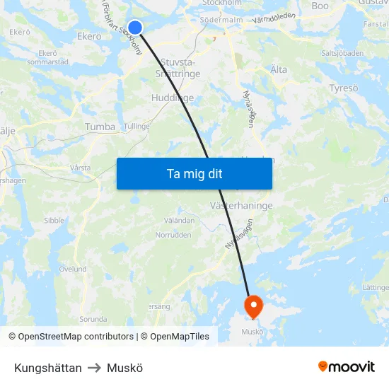 Kungshättan to Muskö map