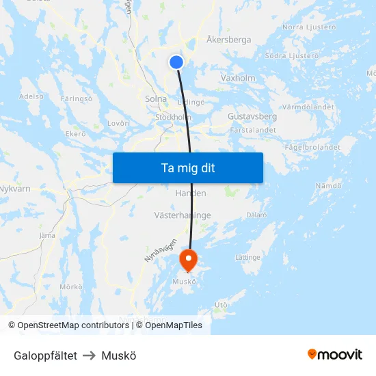 Galoppfältet to Muskö map