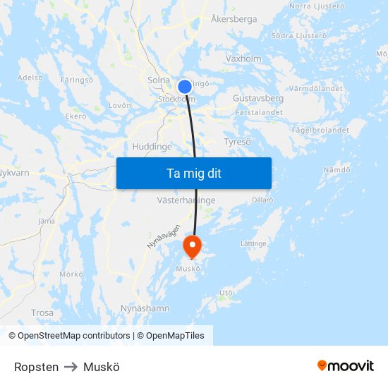 Ropsten to Muskö map