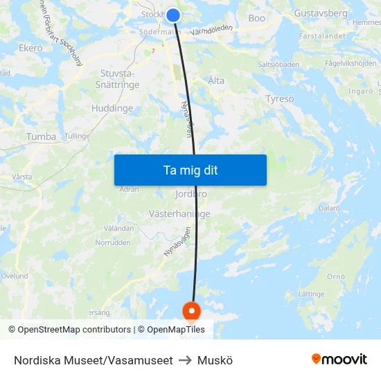 Nordiska Museet/Vasamuseet to Muskö map