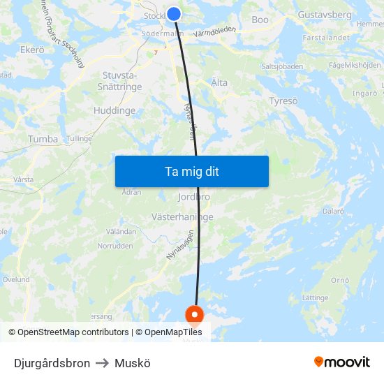 Djurgårdsbron to Muskö map