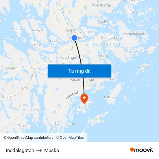 Inedalsgatan to Muskö map