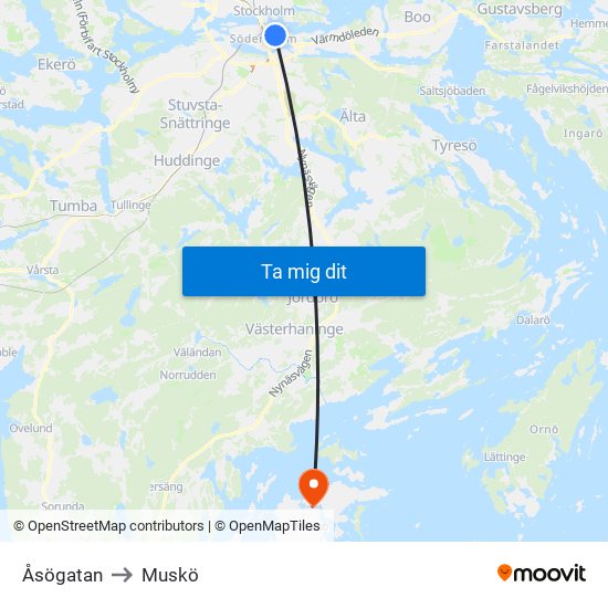 Åsögatan to Muskö map