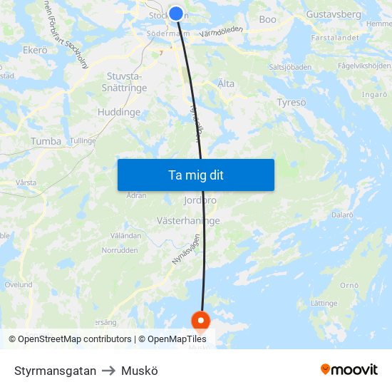 Styrmansgatan to Muskö map