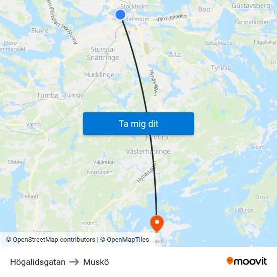 Högalidsgatan to Muskö map