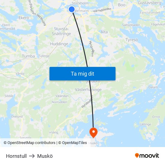 Hornstull to Muskö map