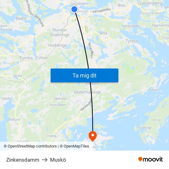 Zinkensdamm to Muskö map