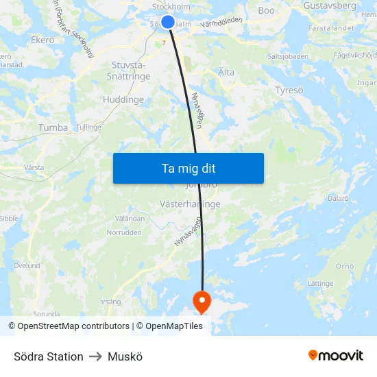 Södra Station to Muskö map