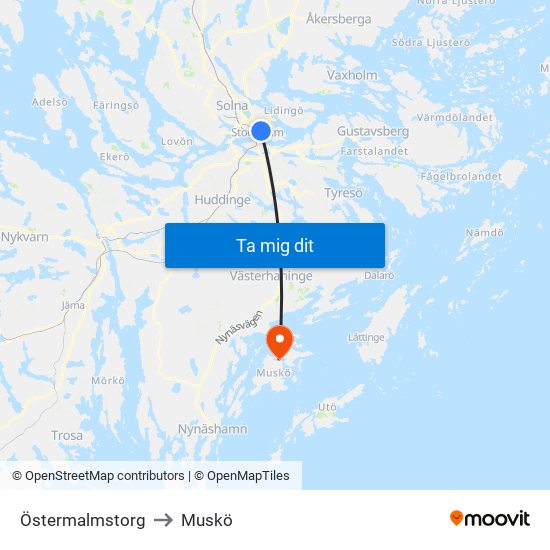 Östermalmstorg to Muskö map