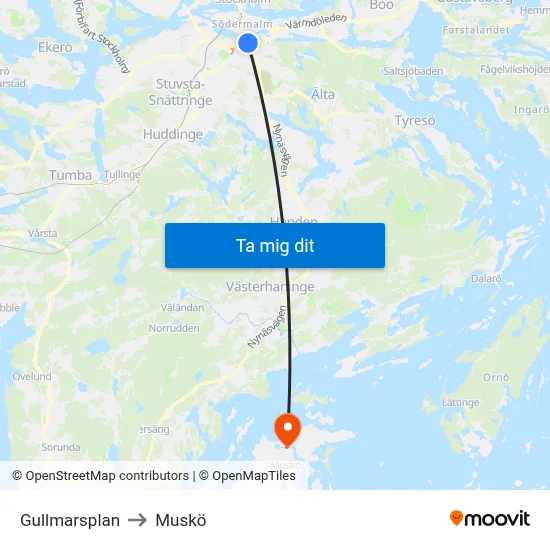 Gullmarsplan to Muskö map