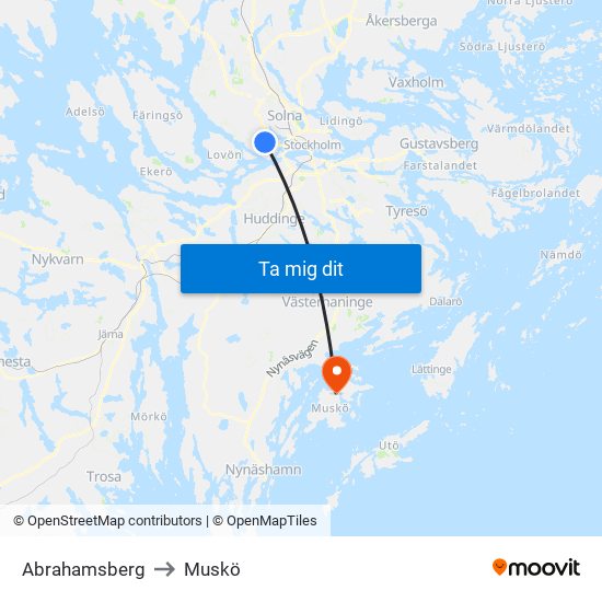 Abrahamsberg to Muskö map