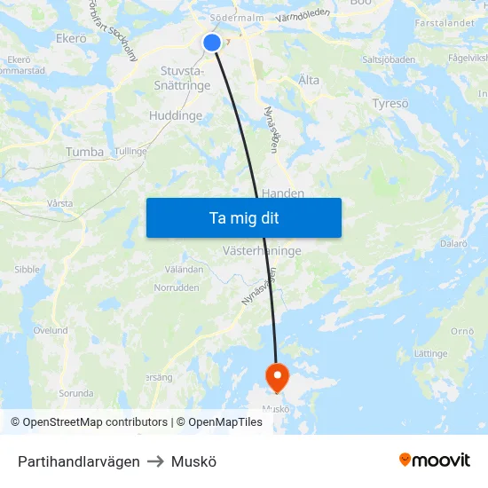 Partihandlarvägen to Muskö map