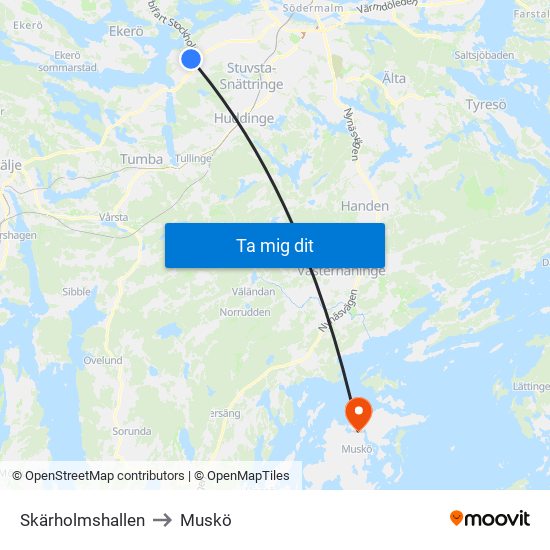 Skärholmshallen to Muskö map