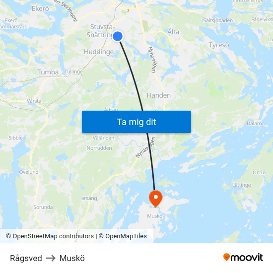 Rågsved to Muskö map