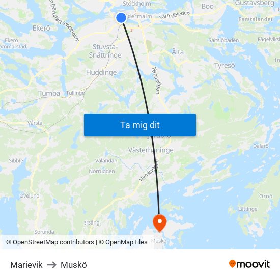 Marievik to Muskö map