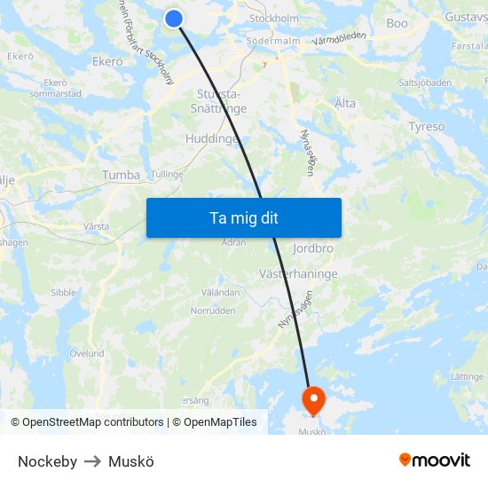 Nockeby to Muskö map