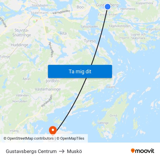 Gustavsbergs Centrum to Muskö map