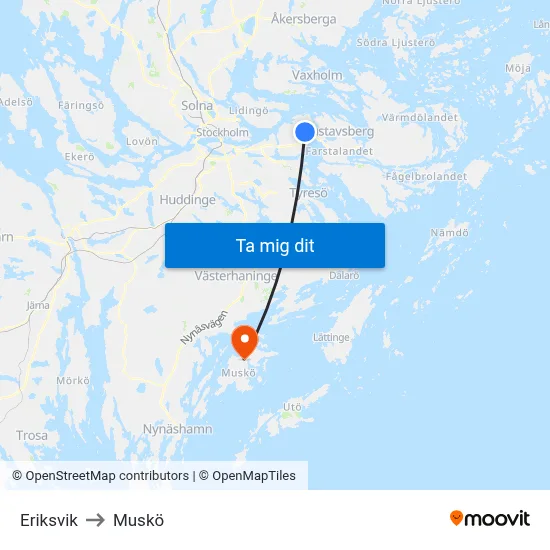 Eriksvik to Muskö map