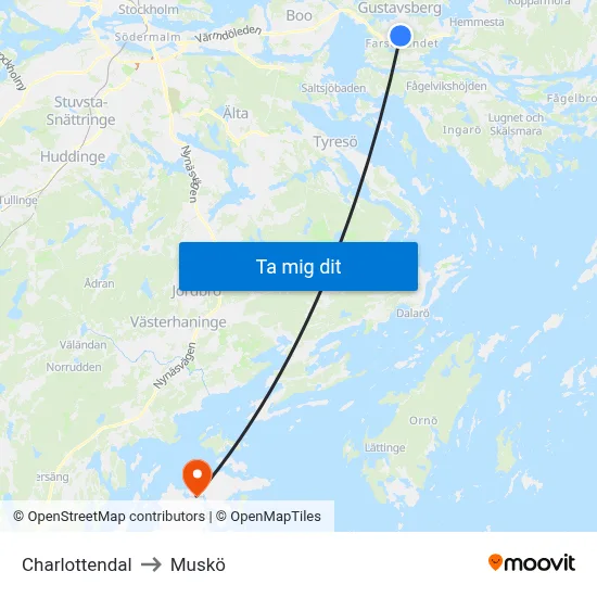 Charlottendal to Muskö map