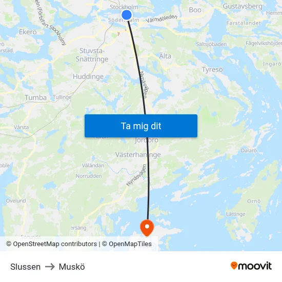 Slussen to Muskö map