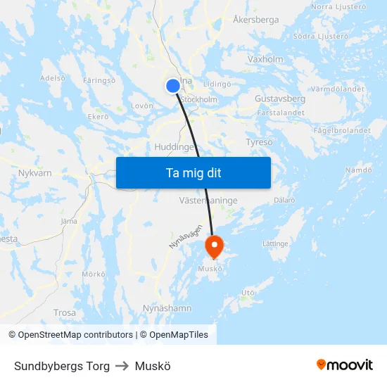 Sundbybergs Torg to Muskö map