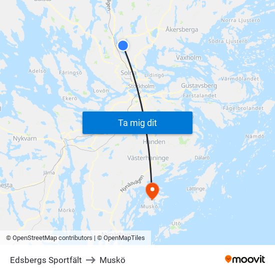 Edsbergs Sportfält to Muskö map