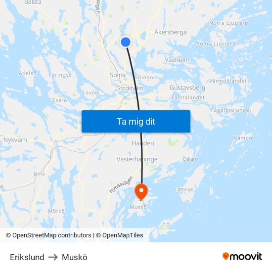 Erikslund to Muskö map