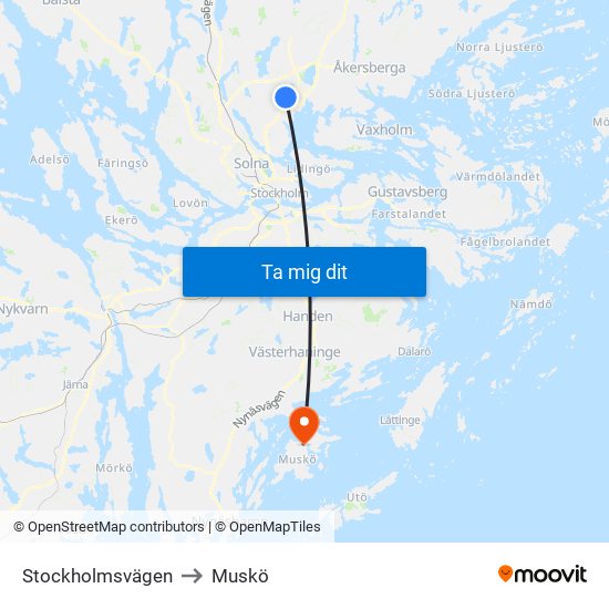 Stockholmsvägen to Muskö map