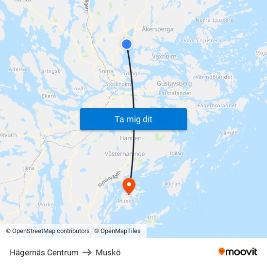 Hägernäs Centrum to Muskö map
