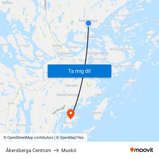 Åkersberga Centrum to Muskö map