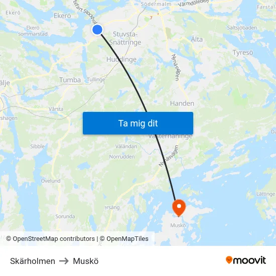 Skärholmen to Muskö map