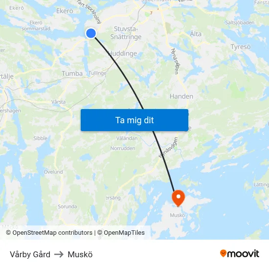 Vårby Gård to Muskö map