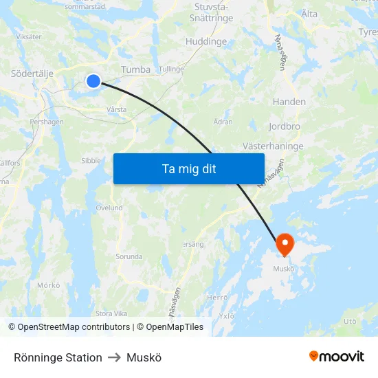 Rönninge Station to Muskö map