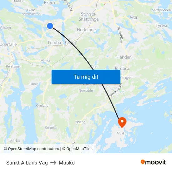 Sankt Albans Väg to Muskö map