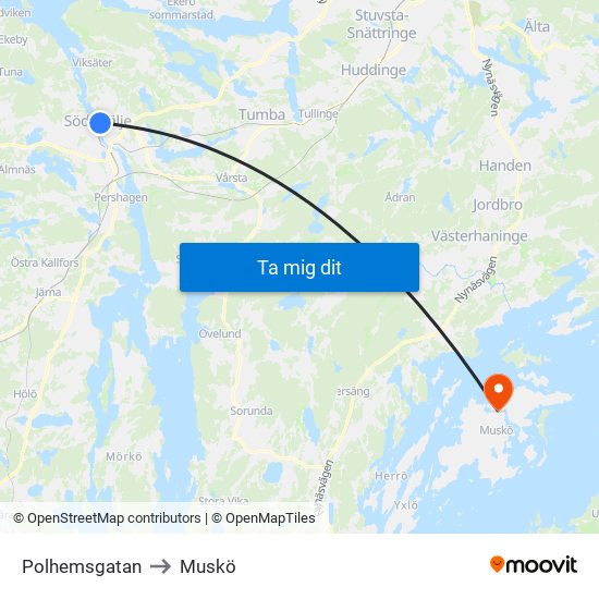 Polhemsgatan to Muskö map