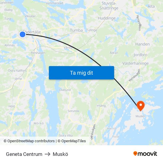 Geneta Centrum to Muskö map