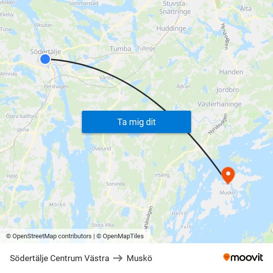 Södertälje Centrum Västra to Muskö map