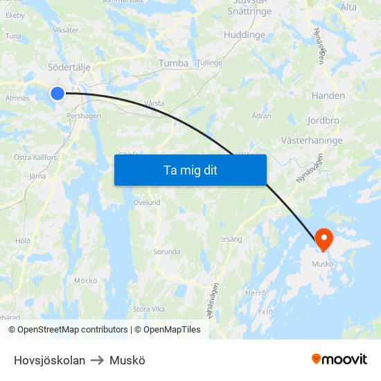 Hovsjöskolan to Muskö map