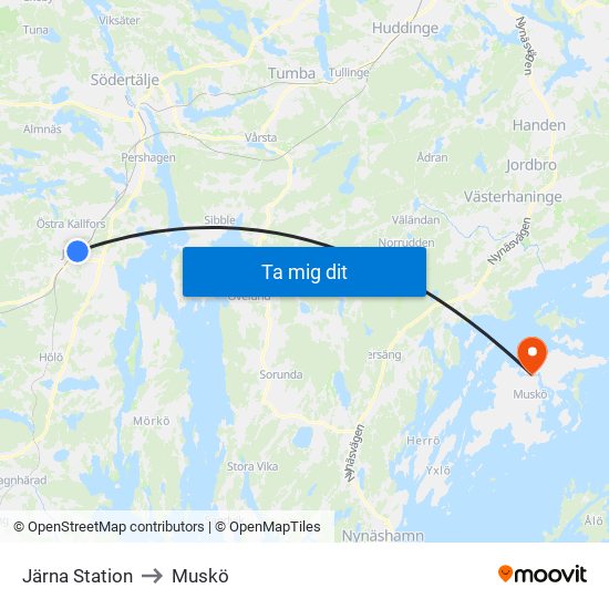 Järna Station to Muskö map