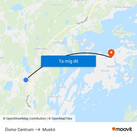 Ösmo Centrum to Muskö map